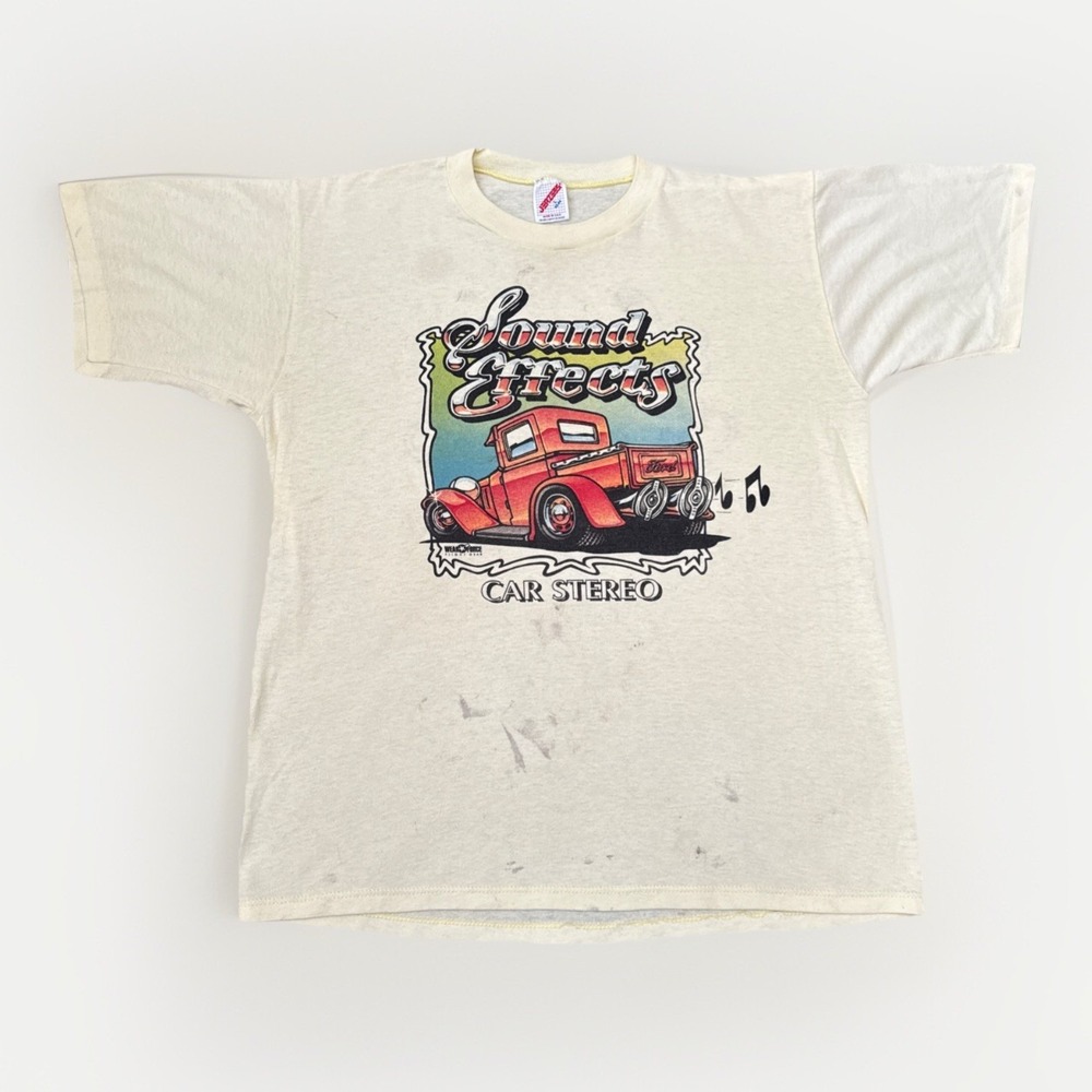 Sound Effects Car‎ Stereo T Shirt Mens L Vintage 80s Distressed Hot Rod Car Auto